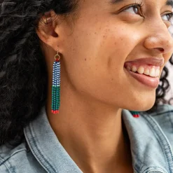 INK + ALLOY Abbey Tassel Alternating Seed Bead Earring Blue And Green