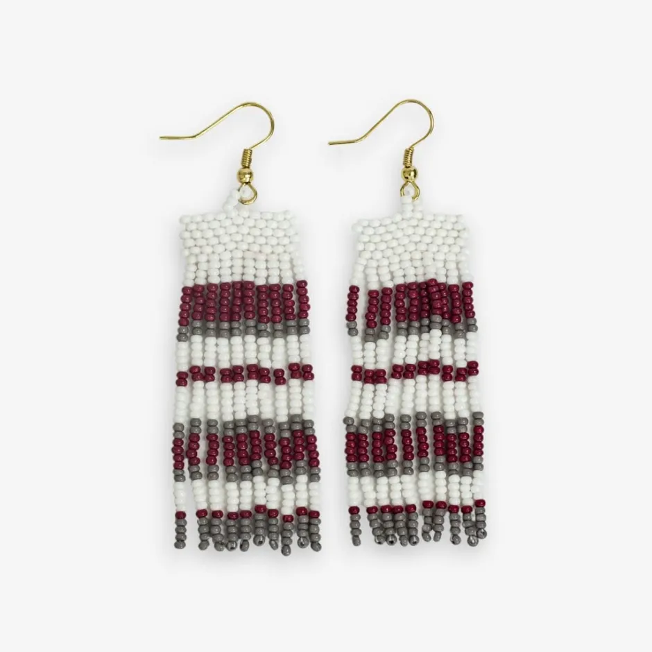 INK + ALLOY Adaline Game Day Horizontal Stripes Beaded Fringe Earrings Dark Red and Gray