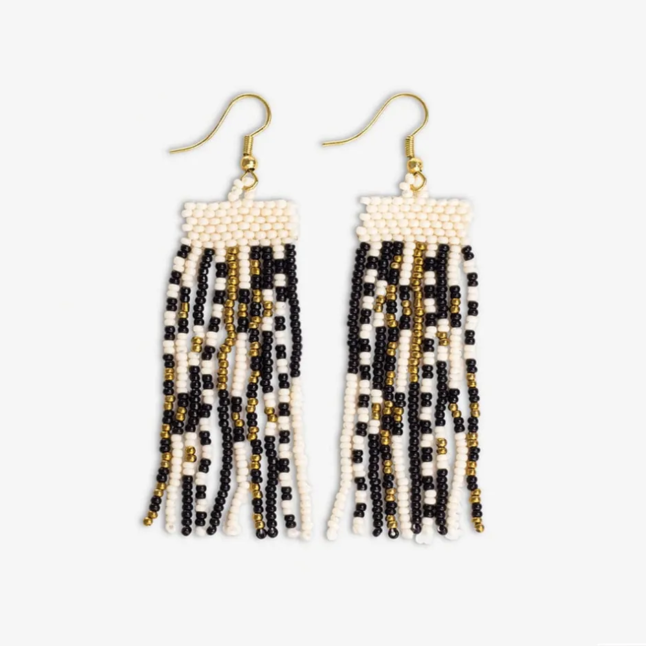 INK + ALLOY Adaline Mixed Patterns Beaded Fringe Earrings Black/Cream