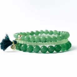 INK + ALLOY Addison Set Of 3 Stretch Bracelets Glass And Crystal With Bag Jade Green