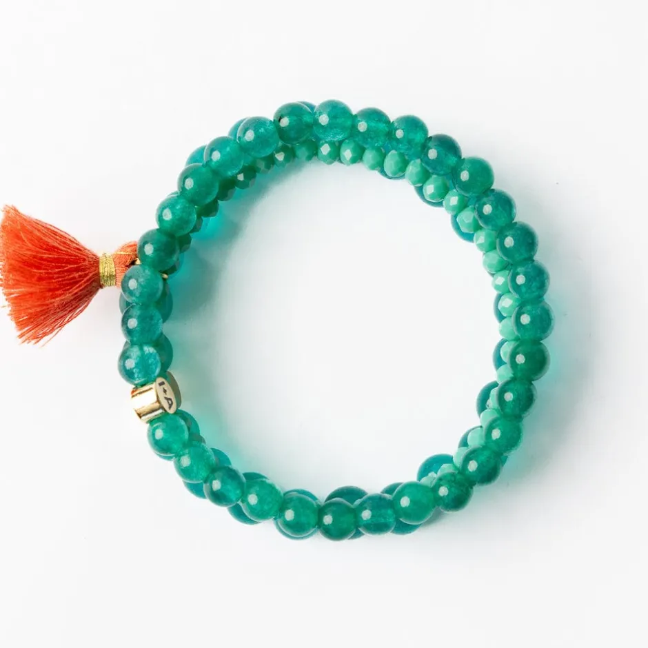 INK + ALLOY Addison Set Of 3 Stretch Bracelets Glass And Crystal With Bag Teal Green
