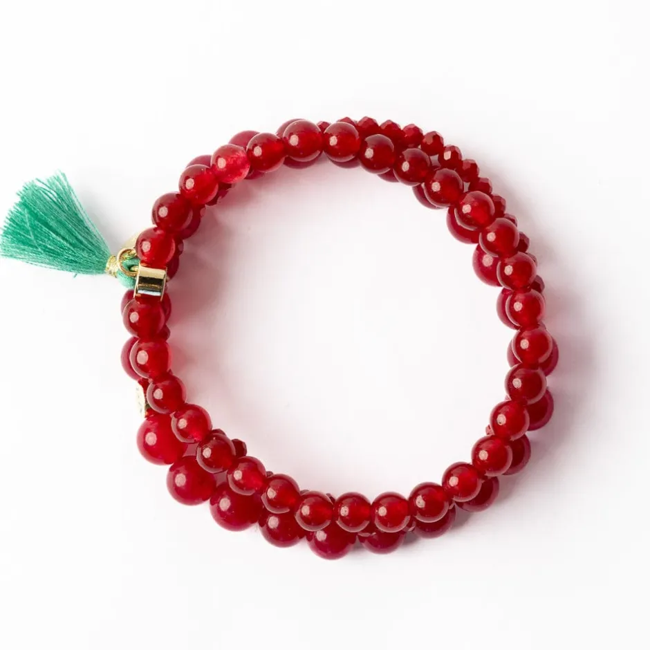 INK + ALLOY Addison Set Of 3 Stretch Bracelets Glass And Crystal With Bag Raspberry