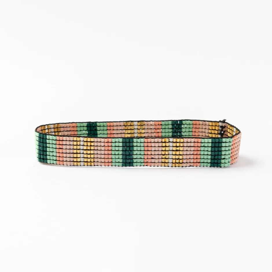 INK + ALLOY Alex Vertical Stripes Beaded Stretch Bracelet Green Blush
