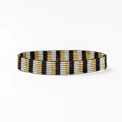 INK + ALLOY Alex Vertical Stripes Beaded Stretch Bracelet Black