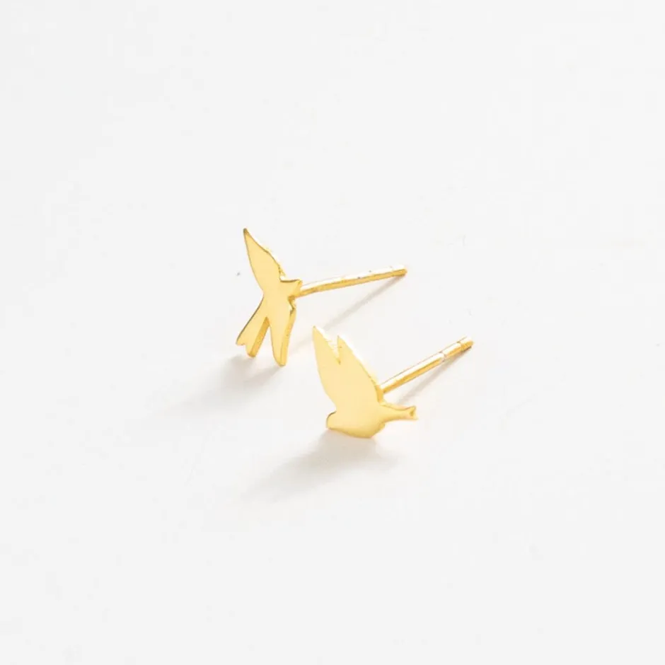 INK + ALLOY Alice Birds Brass Post Earrings 18k Gold