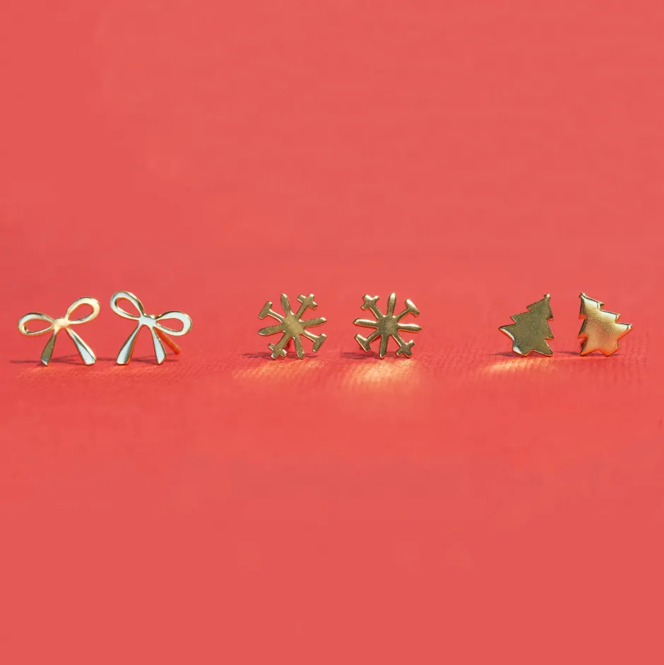INK + ALLOY Alice Brass Mini Ribbon Bow Post Earrings 18k Gold