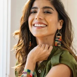 INK + ALLOY Allison + Olive checkered beaded earrings and bracelet set Multi-color
