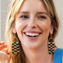 INK + ALLOY Allison Checkered Beaded Fringe Earrings Black