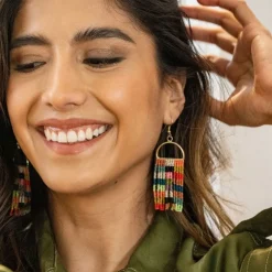 INK + ALLOY Allison Checkered Beaded Fringe Earrings Multicolor