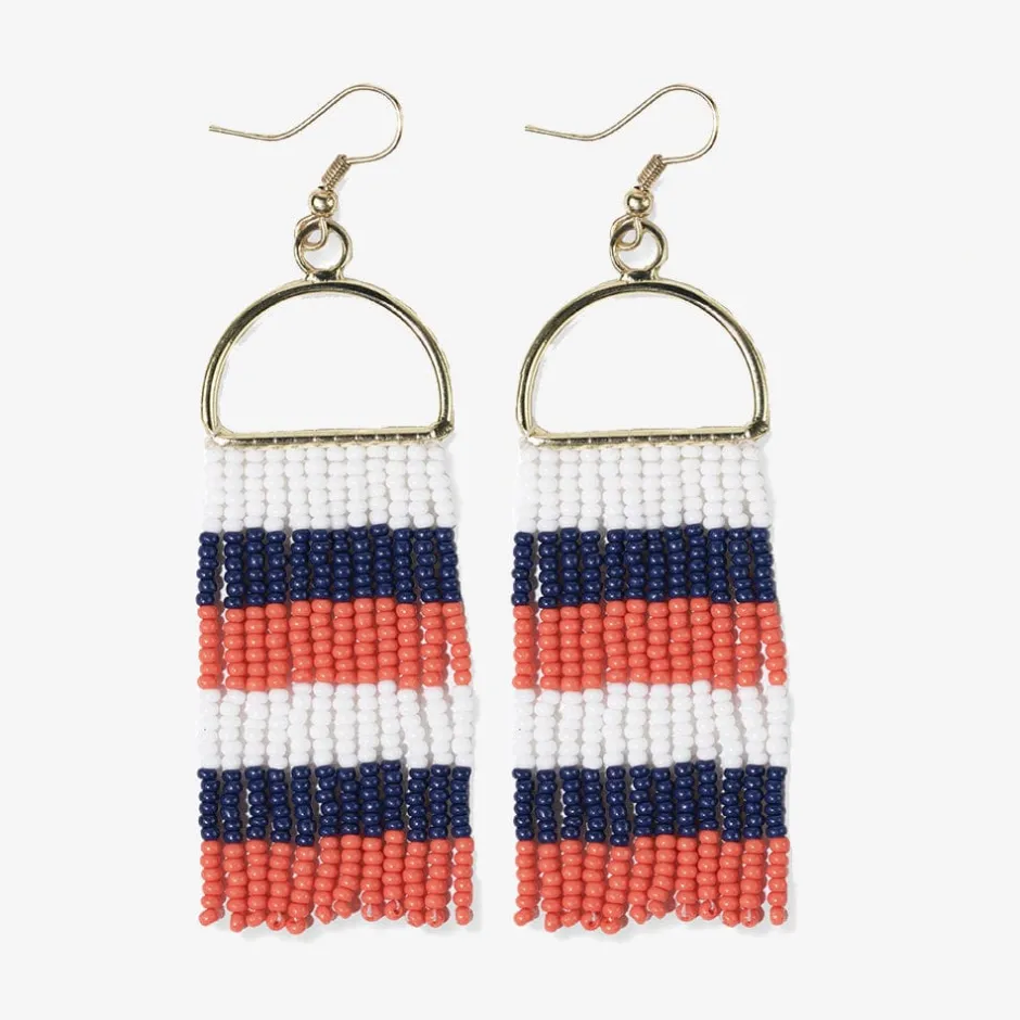 INK + ALLOY Allison Game Day Horizontal Stripe Beaded Fringe Earrings Navy + Orange