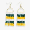 INK + ALLOY Allison Game Day Horizontal Stripes Beaded Fringe Earrings Green and Yellow