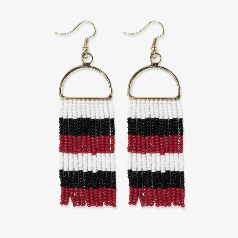 INK + ALLOY Allison Game Day Horizontal Stripe Beaded Fringe Earrings Red + Black