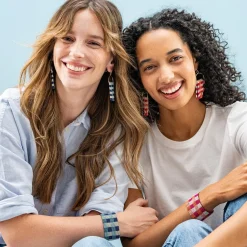 INK + ALLOY Allison Gingham Beaded Fringe Earrings Pink