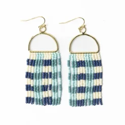 INK + ALLOY Allison Gingham Beaded Fringe Earrings Blue