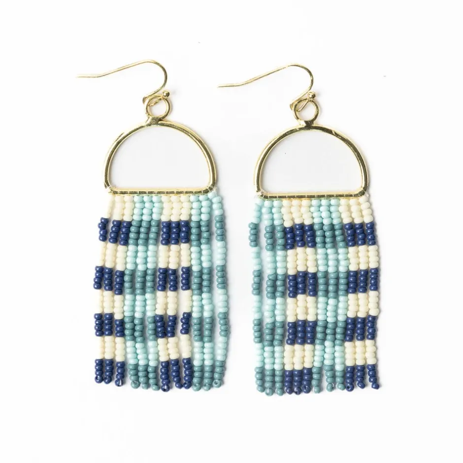 INK + ALLOY Allison Gingham Beaded Fringe Earrings Blue