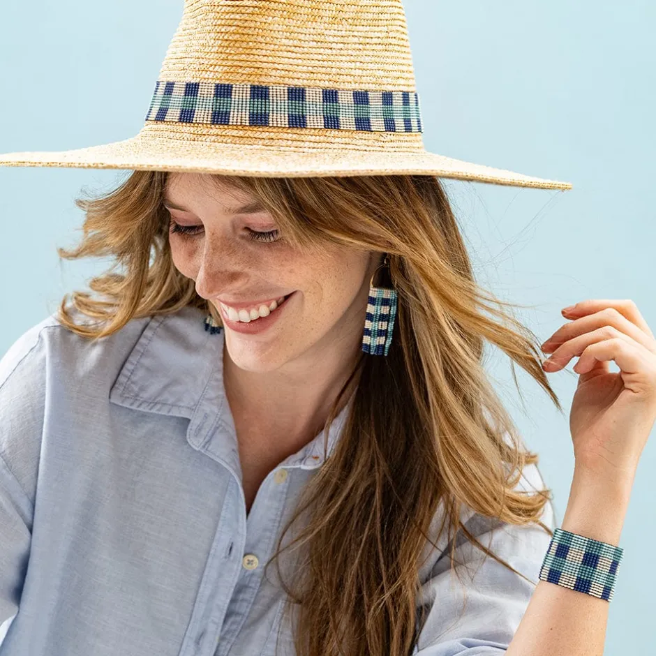 INK + ALLOY Allison Gingham Beaded Fringe Earrings Blue