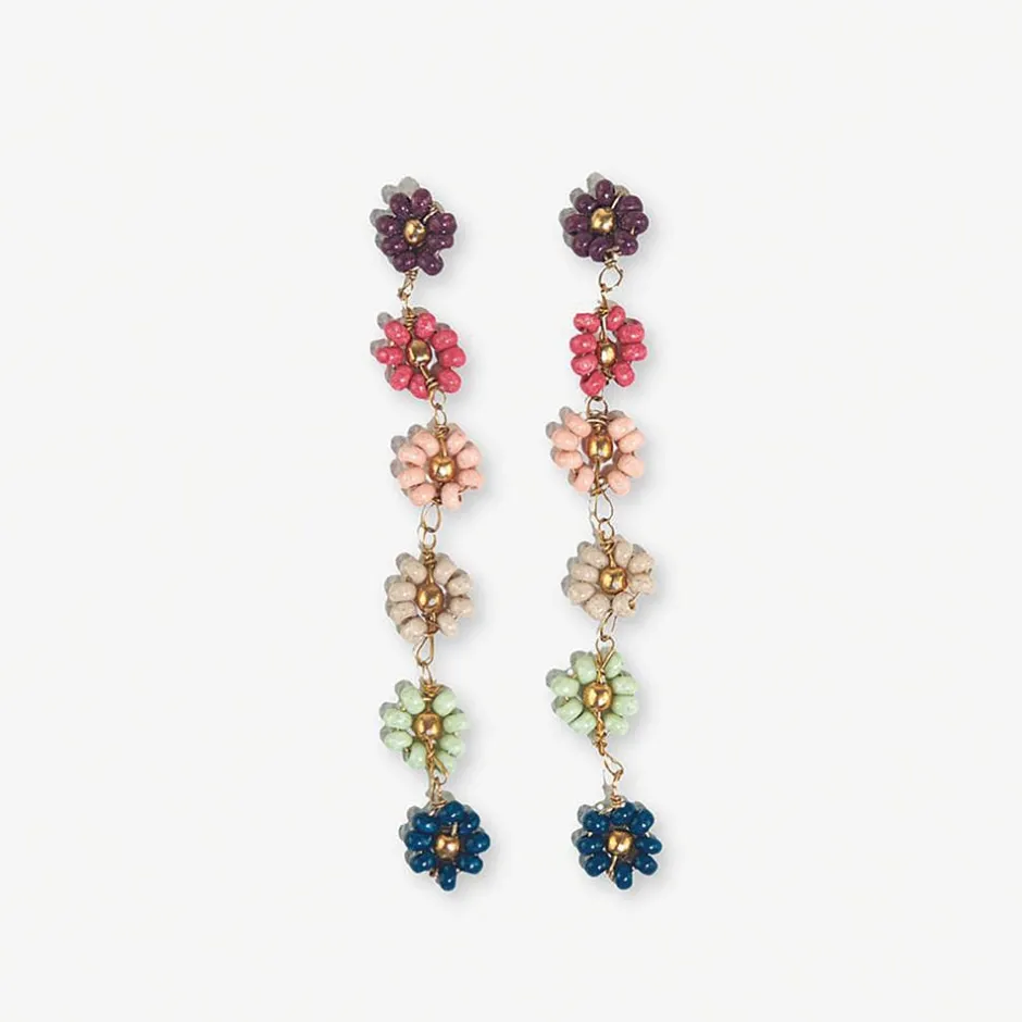 INK + ALLOY Amanda Multi Color Flower Beaded Dangle Earrings Port