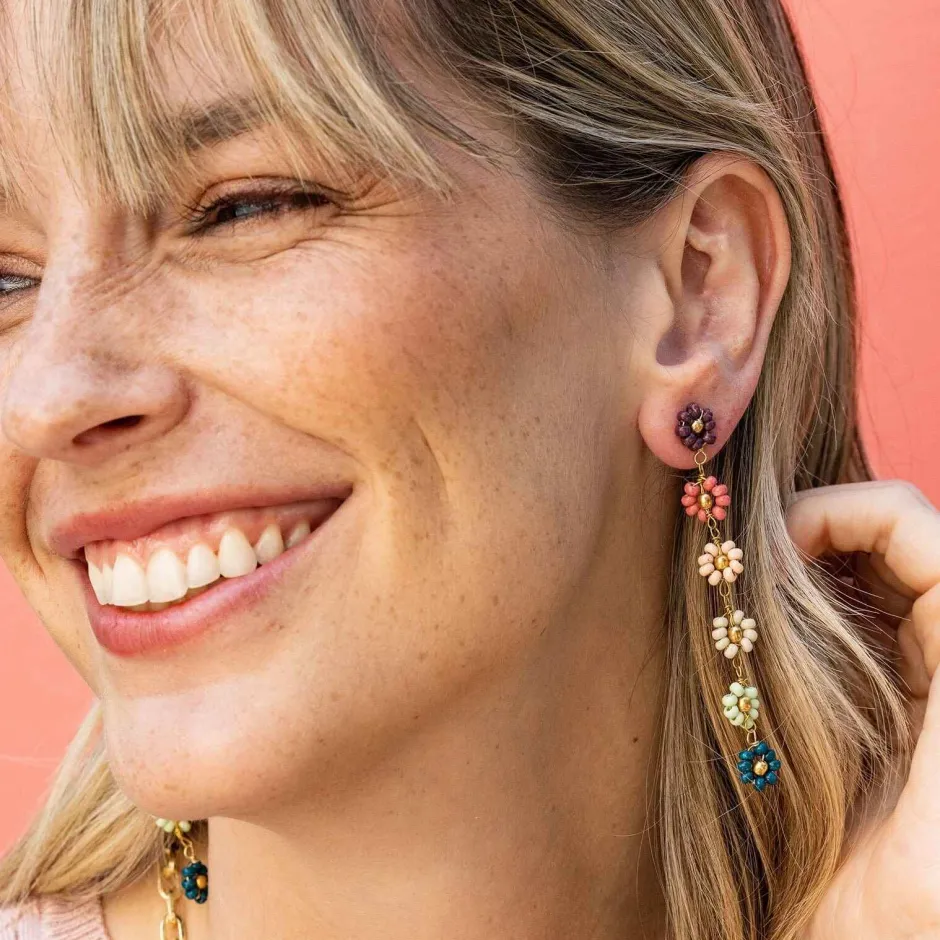 INK + ALLOY Amanda Multi Color Flower Beaded Dangle Earrings Port