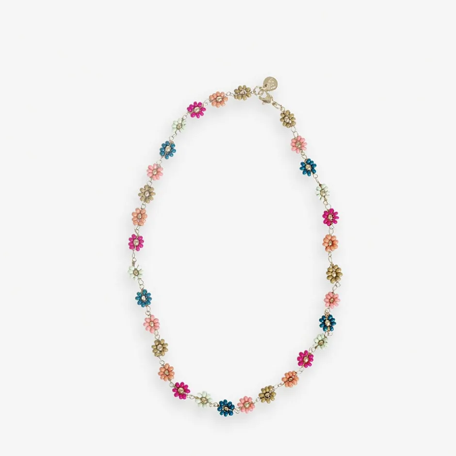 INK + ALLOY Amanda Multi Color Flowers Beaded Necklace Rainbow