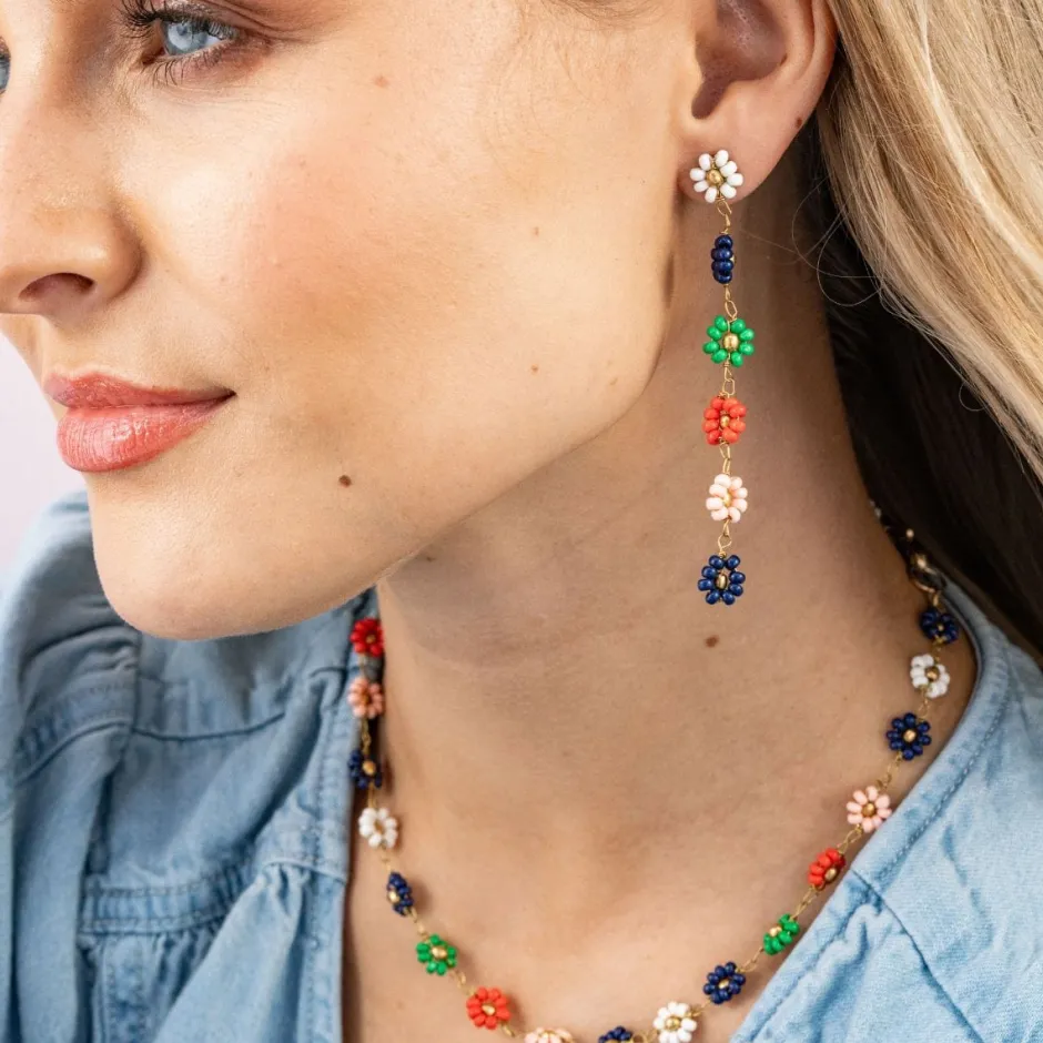 INK + ALLOY Amanda Multi Color Flowers Beaded Necklace St. Tropez