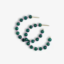 INK + ALLOY Angela Round Stones With Alternating Seed Bead Hoop Earrings Emerald