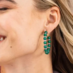 INK + ALLOY Angela Round Stones With Alternating Seed Bead Hoop Earrings Emerald