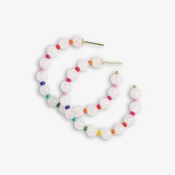 INK + ALLOY Angela Round Stones With Alternating Seed Bead Hoop Earrings White