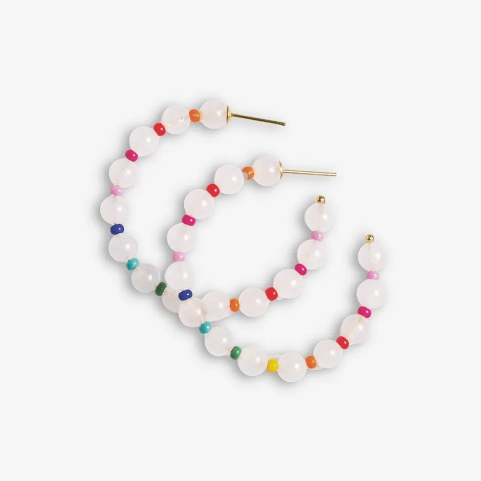 INK + ALLOY Angela Round Stones With Alternating Seed Bead Hoop Earrings White