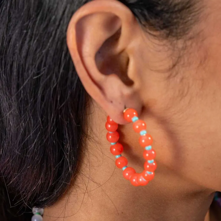 INK + ALLOY Angela Round Stones With Alternating Seed Bead Hoop Earrings Lilac