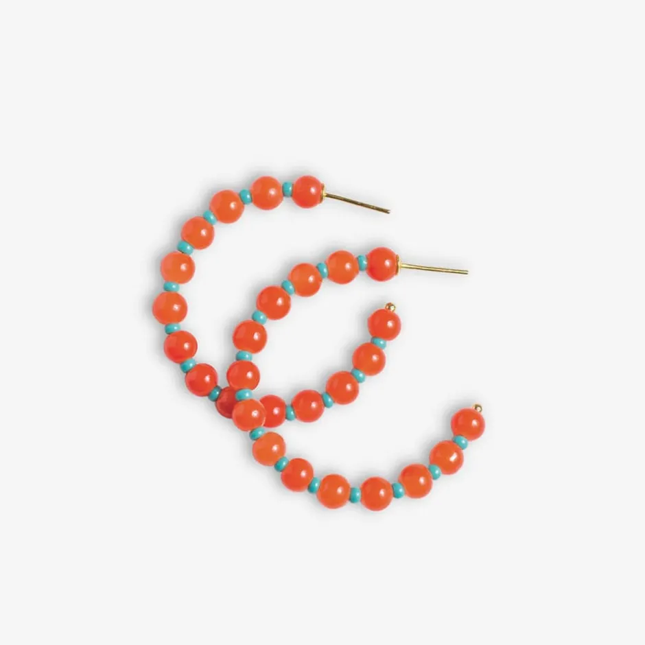 INK + ALLOY Angela Round Stones With Alternating Seed Bead Hoop Earrings Coral