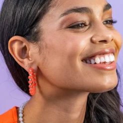 INK + ALLOY Angela Round Stones With Alternating Seed Bead Hoop Earrings Coral
