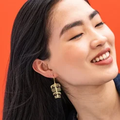 INK + ALLOY Anika Botanical Abstract Leaves Threader Earrings Brass