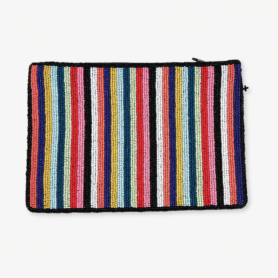 INK + ALLOY Annabella Vertical Stripes Beaded Clutch Multicolor