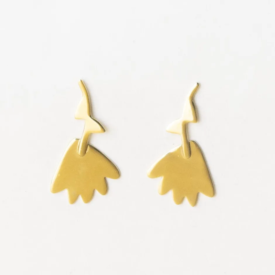 INK + ALLOY Annie Upside Down Flower Post Earrings Brass