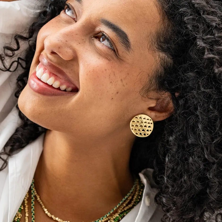 INK + ALLOY Aretha Circle With Cut Outs Post Earrings Brass