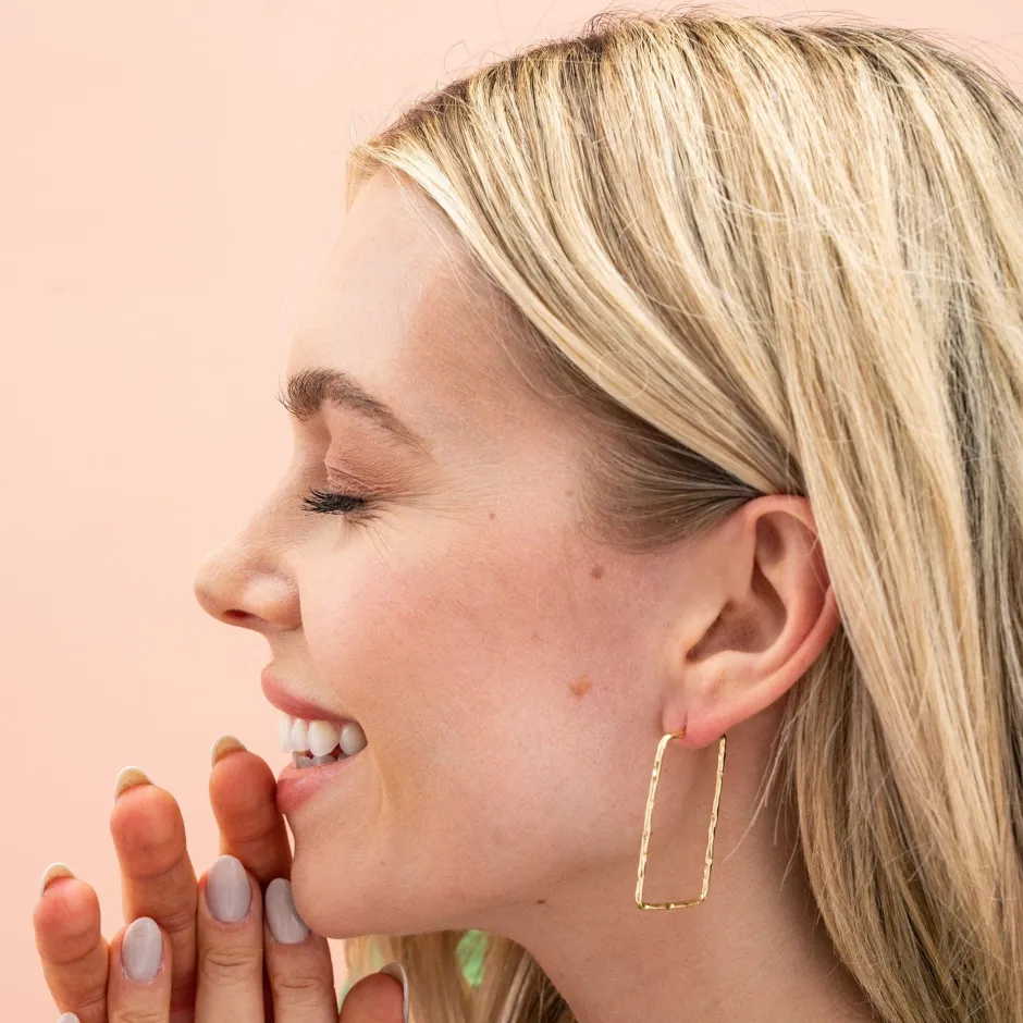 INK + ALLOY Athena Rectangle Bar Thin Hoop Earrings Brass
