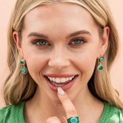 INK + ALLOY Betty Semi-Precious Mixed Stone And Enamel Drop Earrings Green/Light Blue Green/Light Blue