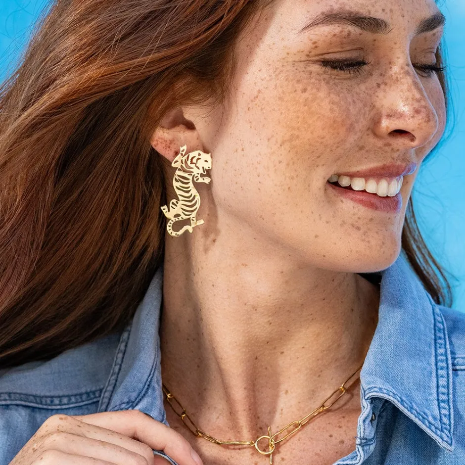 INK + ALLOY Bianca Tiger Drop Earrings Brass
