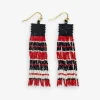 INK + ALLOY Billie Game Day Mixed Horizontal Stripes Beaded Fringe Earrings Bright Red and Black