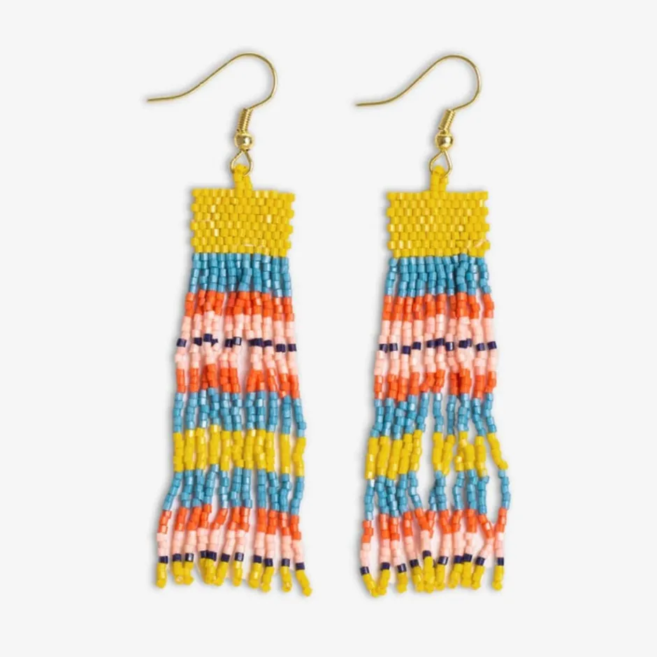 INK + ALLOY Billie Mixed Horizontal Stripes Beaded Fringe Earrings Amalfi