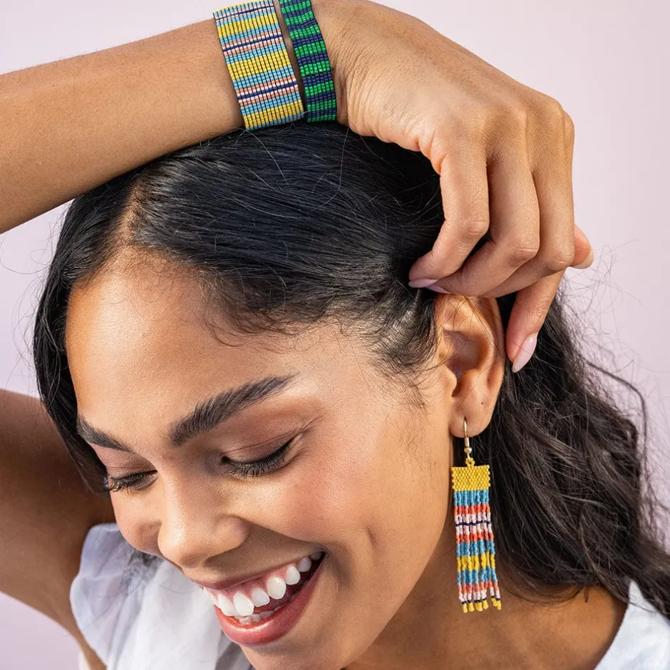 INK + ALLOY Billie Mixed Horizontal Stripes Beaded Fringe Earrings Amalfi