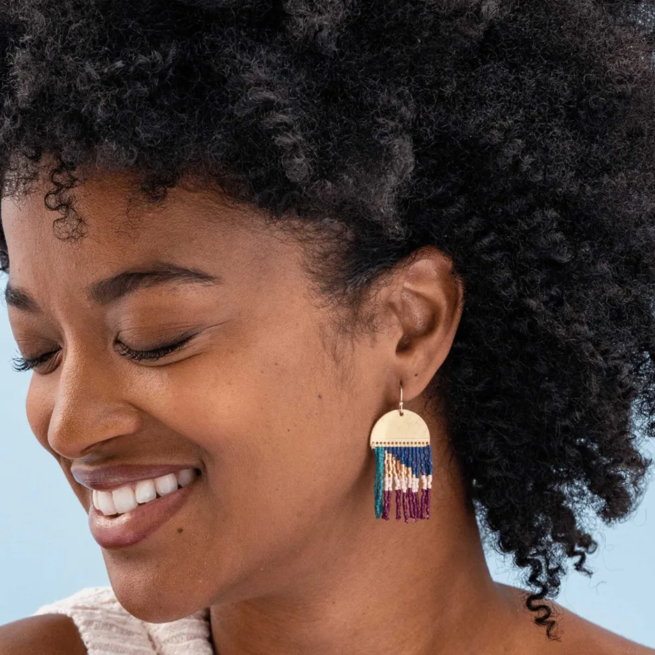 INK + ALLOY Birdie Abstract Beaded Fringe Earrings Teal