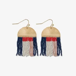 INK + ALLOY Birdie Abstract Beaded Fringe Earrings Navy