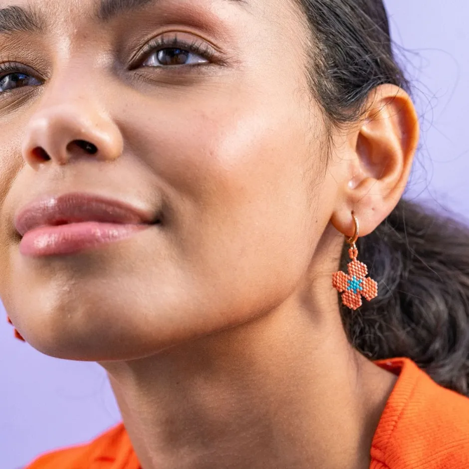 INK + ALLOY Blossom Four Petal Flower Drop Earrings Coral