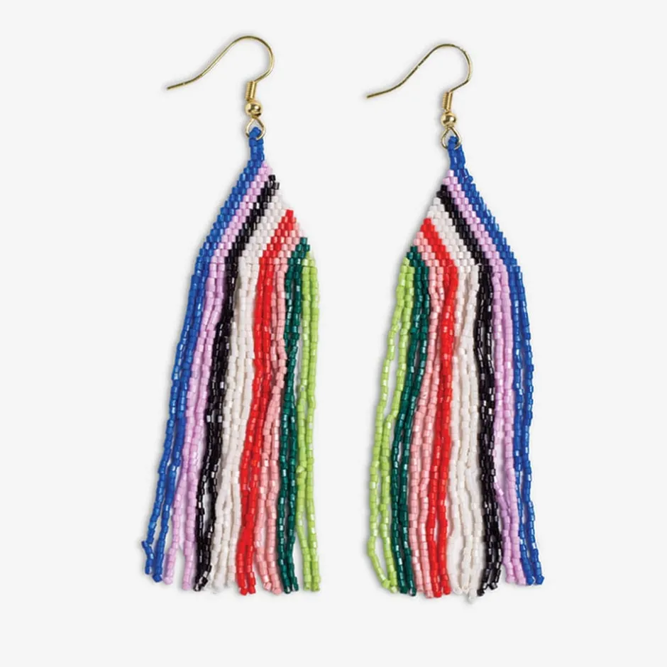 INK + ALLOY Brittany Thin Waterfall Stripes Beaded Fringe Earrings Rio