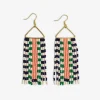 INK + ALLOY Brooke Two-Tone Checked Border Beaded Fringe Earrings St. Tropez