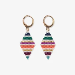 INK + ALLOY Carmen Mini Gold Hoop Horizontal Stripes Beaded Drop Earrings Muted