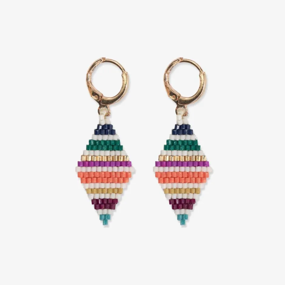 INK + ALLOY Carmen Mini Gold Hoop Horizontal Stripes Beaded Drop Earrings Muted