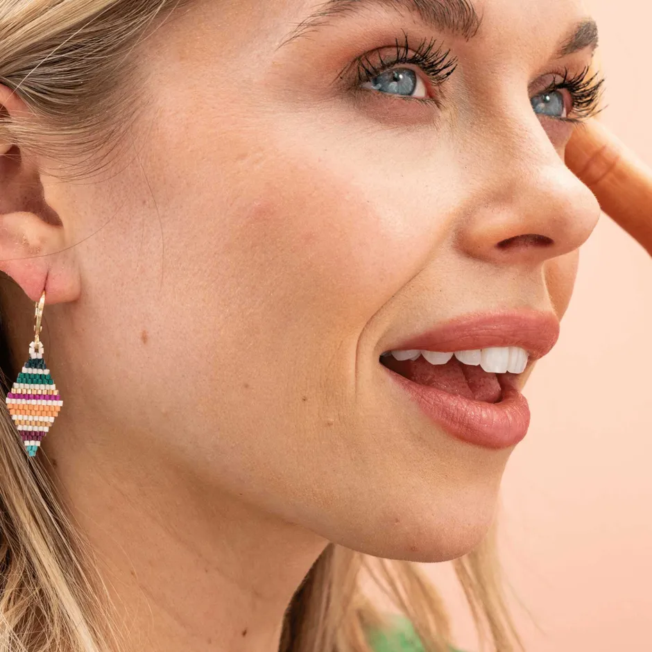 INK + ALLOY Carmen Mini Gold Hoop Horizontal Stripes Beaded Drop Earrings Muted