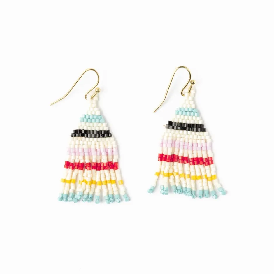 INK + ALLOY Cassie Mini Stripe Short Fringe Earrings Black Light Blue Lemon